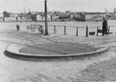 The now vanished turnplate at Sutton Harbour, between Sutton Wharf and North Quay.